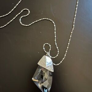 Chico’s Elegant Silver Necklace with Smokey Crystal Pendant